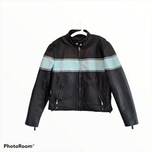 Hot Leathers 100% Leather Blue Stripe Motorcycle Biker Moto Jacket Size L